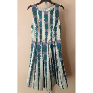 RUBY BELLE Women Lined A Line Purple Blue Polka Dot Pleated USA 4 Dress Zip